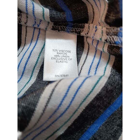 J. JILL Linen Blend Smocked Blouse Shirt Top Small Peasant Stripes Casual Travel - Picture 6 of 8